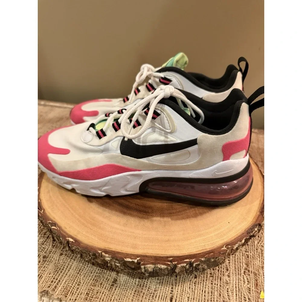 Nike Air Max 270 React Shoes Womens Size 7 White Black‎ Pink Volt CJ0619-101